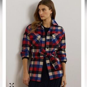 Lauren Ralph Lauren Red and Blue Plaid Belted Jacket